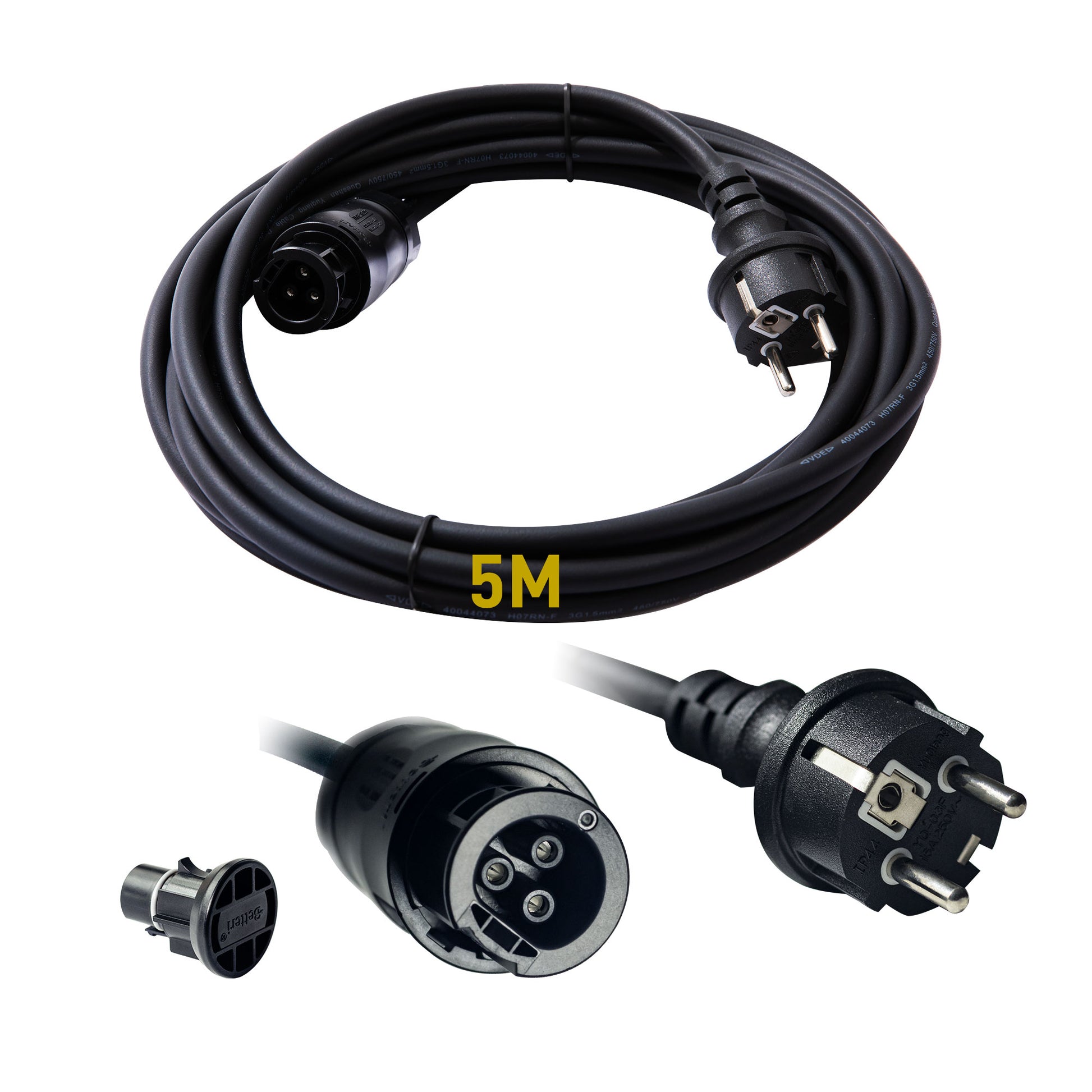 Anschlusskabel - 5M with various plug designs, ideal for connecting electrical devices.