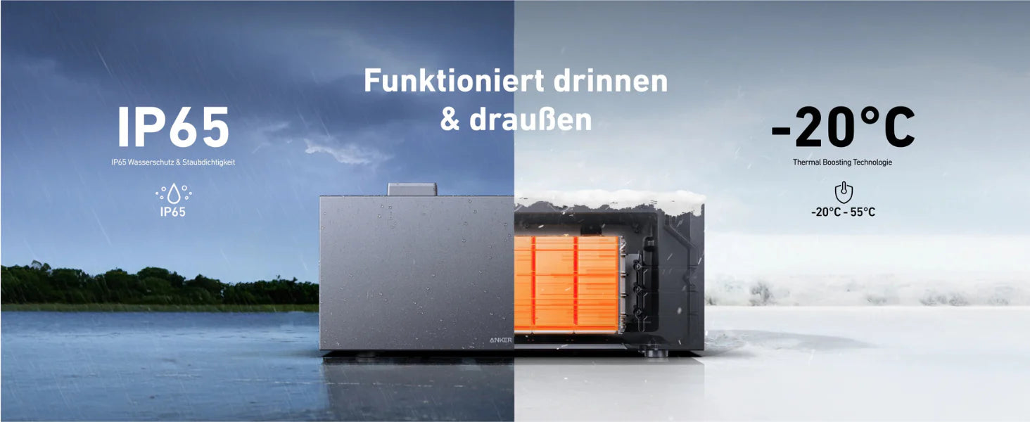 
Anker Solix BP2700 Erweiterungsakku mit IP65 Wasserschutz und -20°C Thermal Boosting Technologie für den Einsatz drinnen und draußen