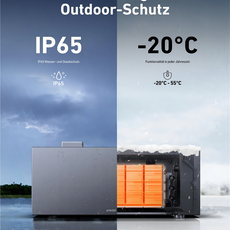 Anker SOLIX BP1600 Erweiterungsakku mit IP65 Schutz und funktionsfähig bei -20°C bis 55°C für Outdoor-Nutzung.