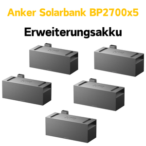 Anker SOLIX BP2700 Erweiterungsakku für Solarbank mit fünf Modellen in Grau.