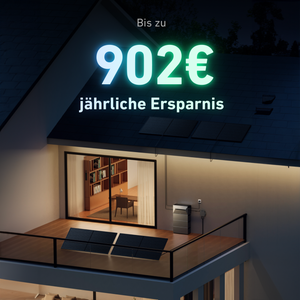 ALLDREl All-in-One Balkonkraftwerk mit Anker Solix Solarbank 2 E1600 AC System zeigt jährliche Ersparnis von bis zu 902€.