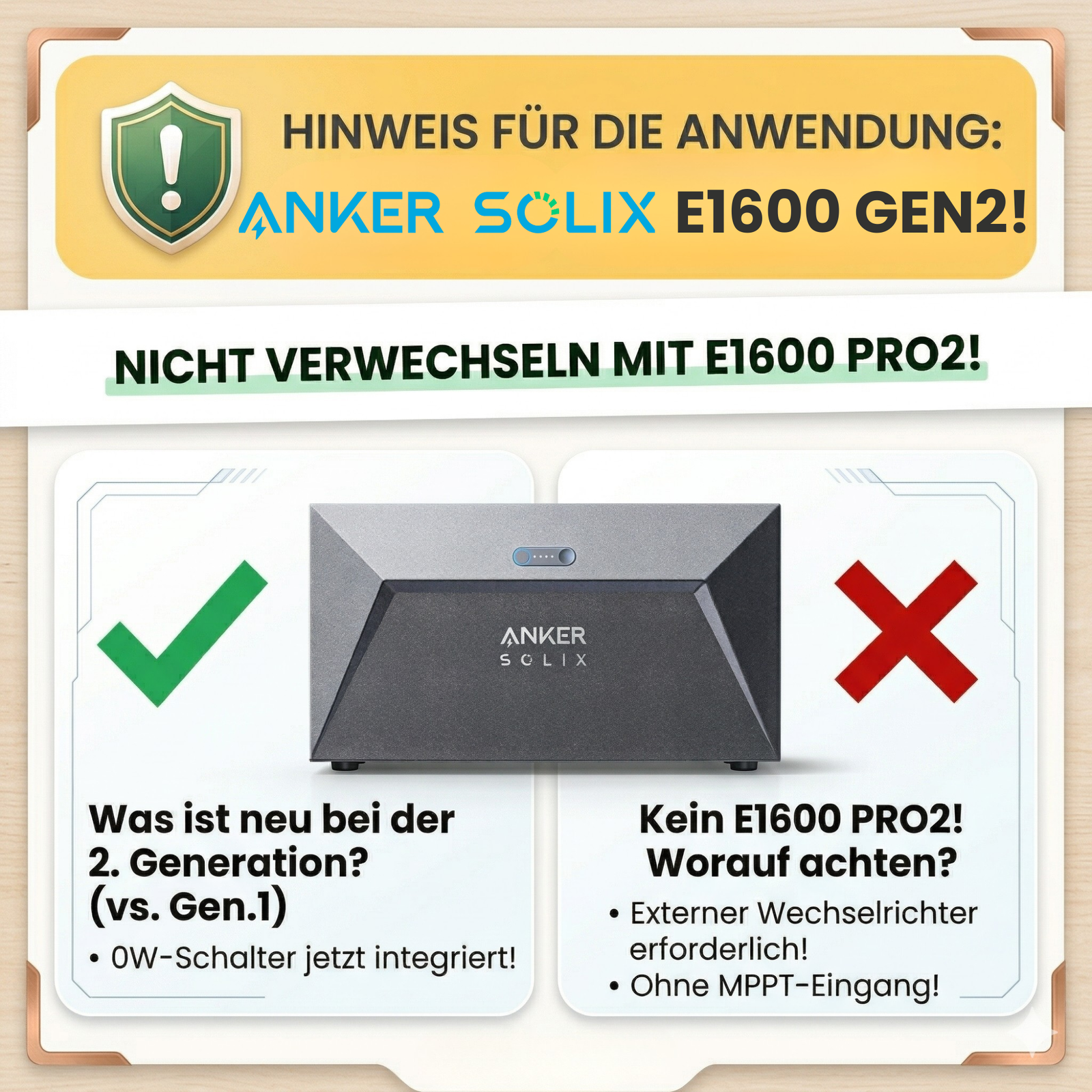 Anker SOLIX Solarbank E1600 1600Wh Gen2 mit integr. 0W Schalter, LiFePO4 Akku und Anschlusskabel.