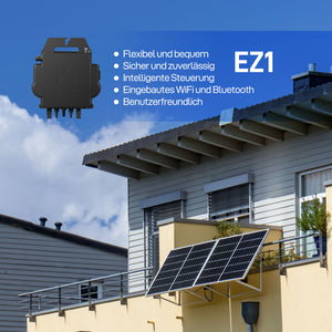 ALLDREI Wechselrichter APsystems EZ1-M installiert an Haus mit Solarmodulen und intelligenten Features.