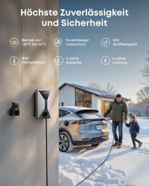 Anker SOLIX V1 Smart Wallbox für E-Autos mit hohen Sicherheitsstandards und Zuverlässigkeit im Winterbetrieb.