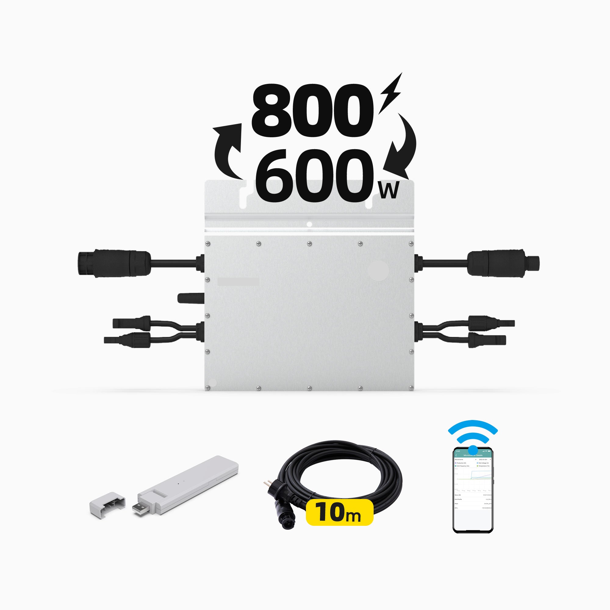 ALLDREI Wechselrichter Hoymiles 800W HM-800, 600W/800W einstellbar, inkl. DTU-Wlite, Mikro Wechselrichter mit WLAN für Balkonkraftwerk