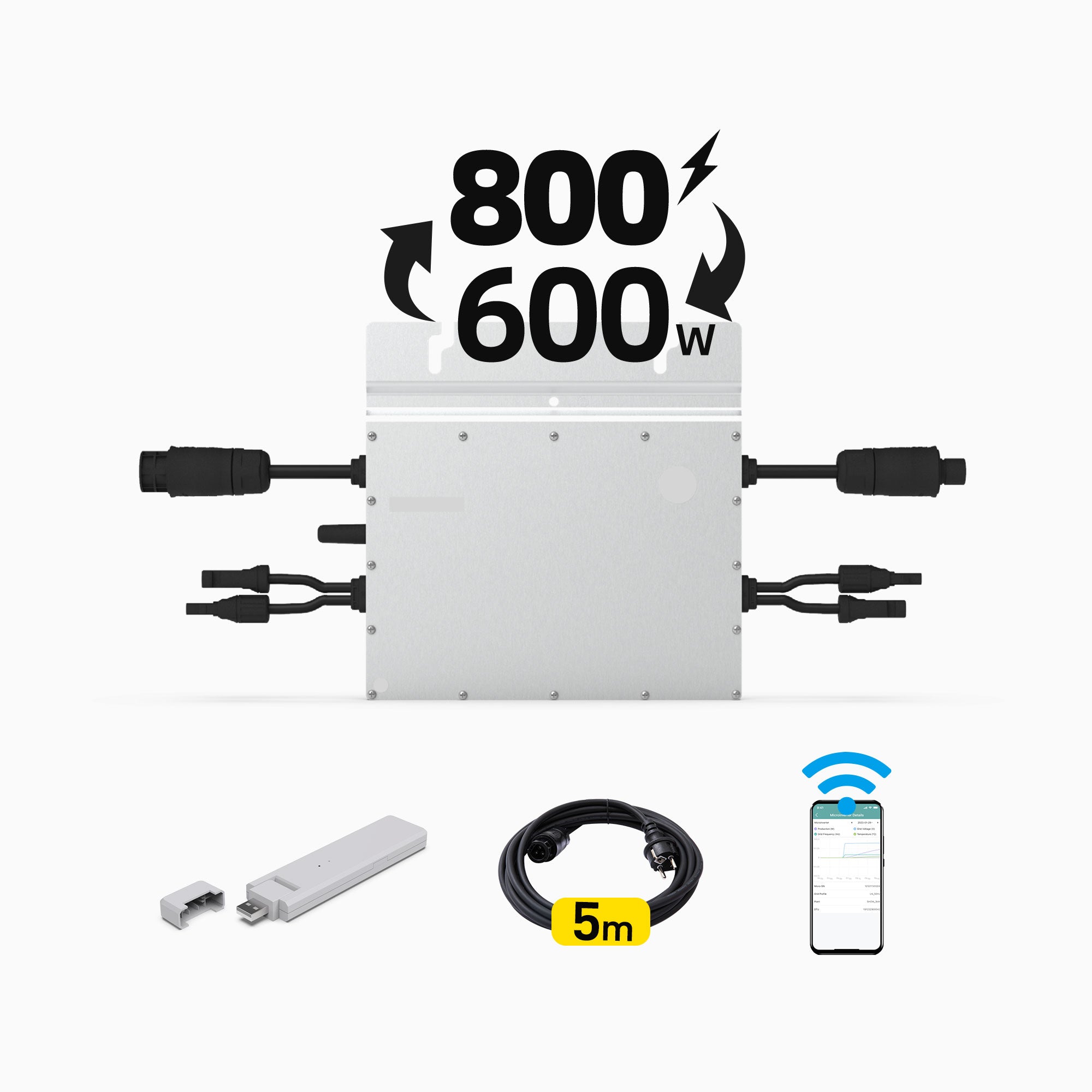 ALLDREI Wechselrichter Hoymiles 800W HM-800, 600W/800W einstellbar, inkl. DTU-Wlite, Mikro Wechselrichter mit WLAN für Balkonkraftwerk