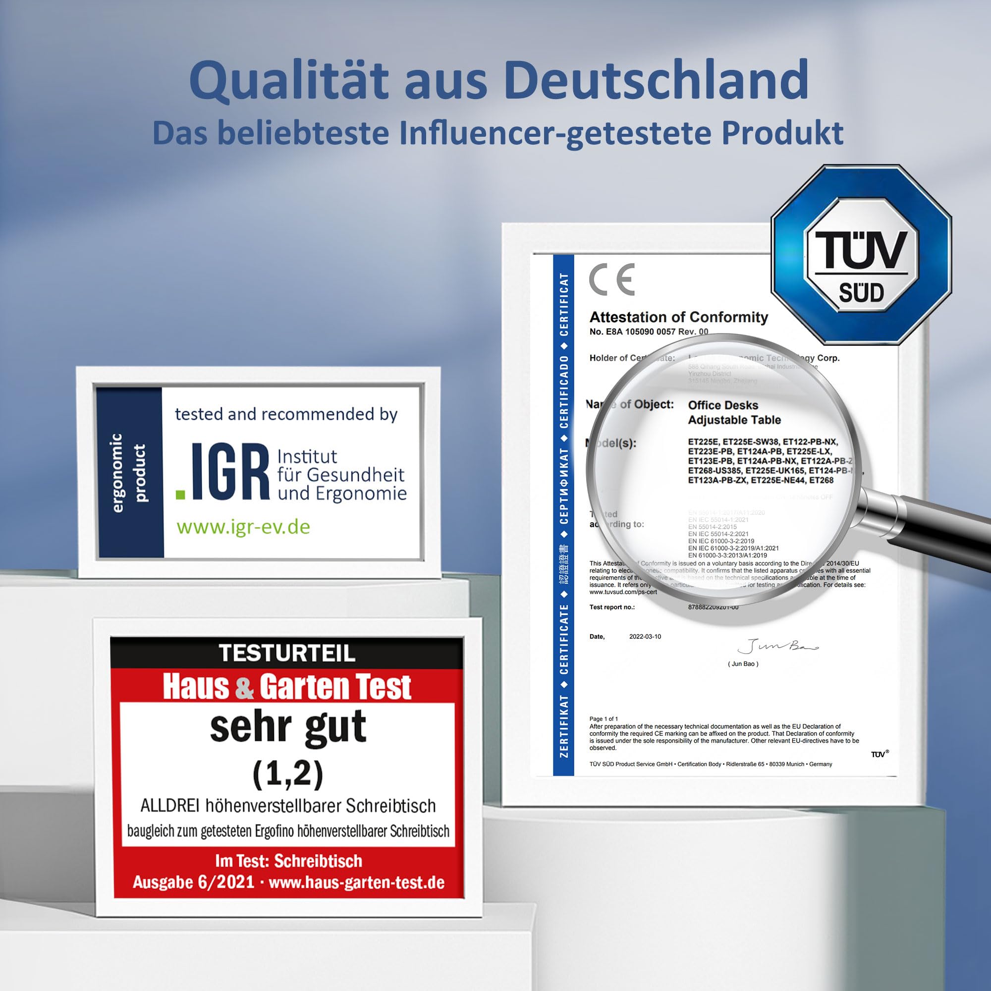 ALLDREI  Höhenverstellbarer Schreibtisch Gestell 2 Motoren, 2-Fach-Teleskop, mit 4 Speicher-Steuerung