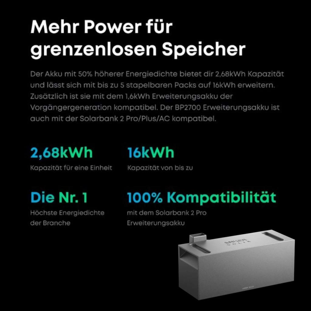 Anker SOLIX BP2700 Erweiterungsakku (1600Wh) – Stapelbarer Speicher bis 9,6kWh für Solarbank 2 System