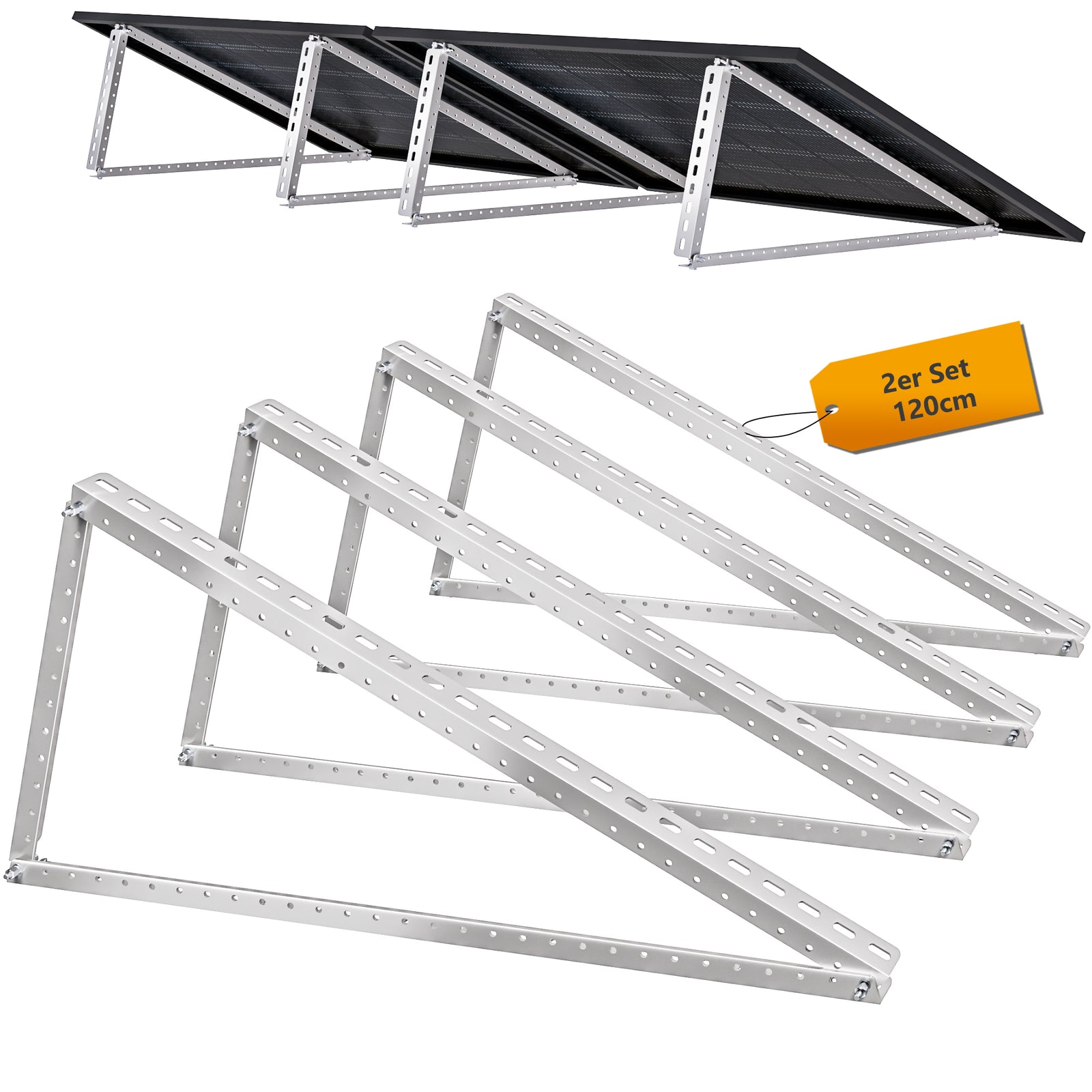 ALLDREI Solarpanel Halterung 120cm für 2 Module, Geeignet für Flachdach/Garten/Fassade - Set mit zwei Halterungen