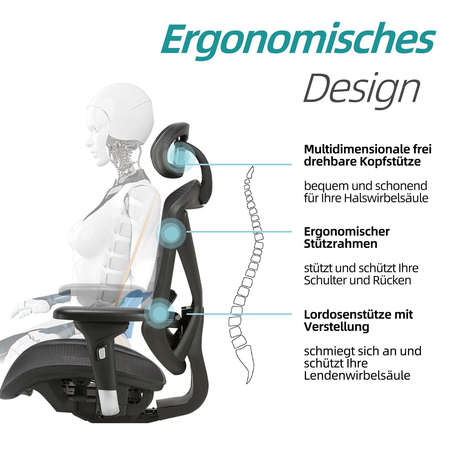 ALLDREI Bürostuhl Ergonomischer Schreibtischstuhl