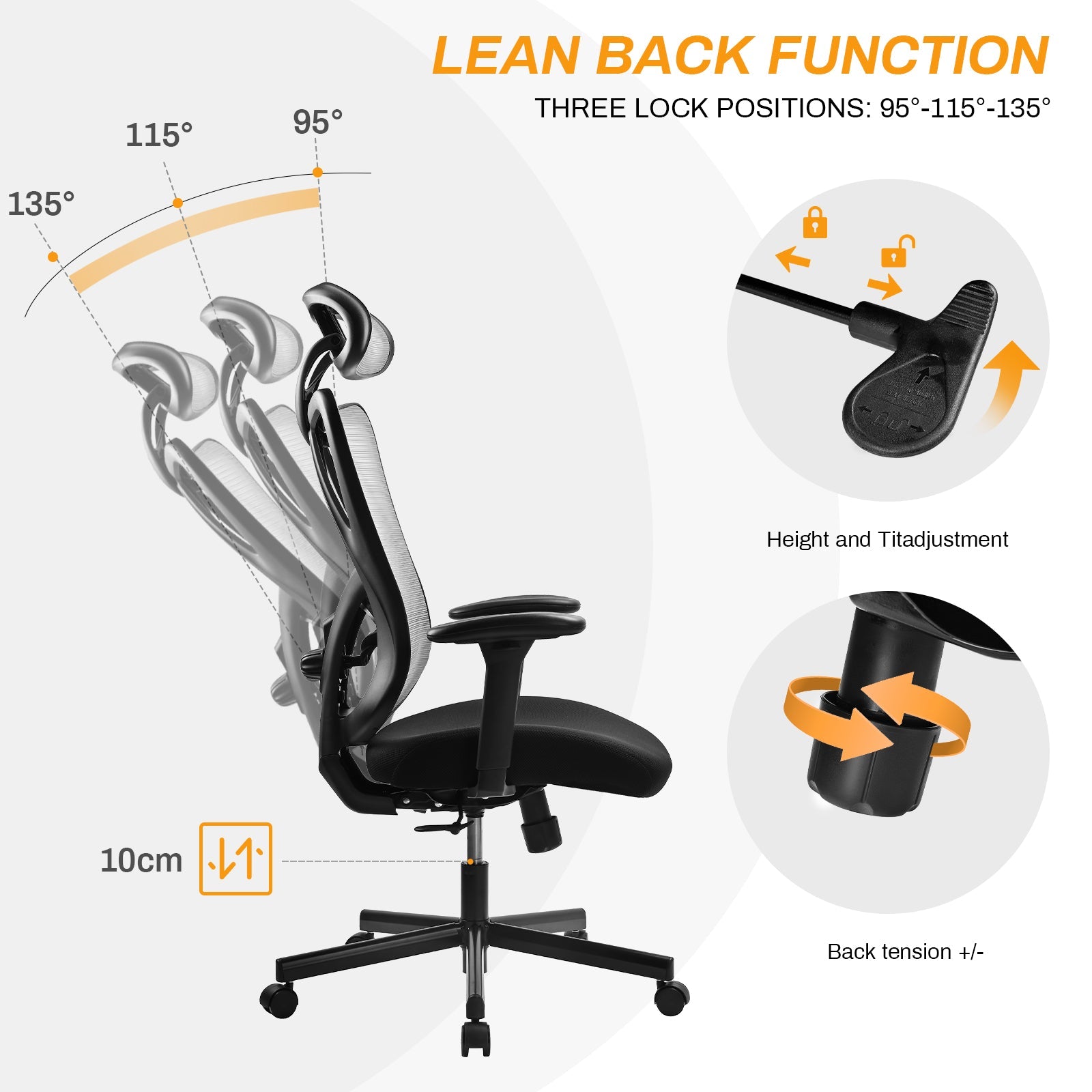 ALLDREI F006 Ergonomischer höhenverstellbarer Bürostuhl