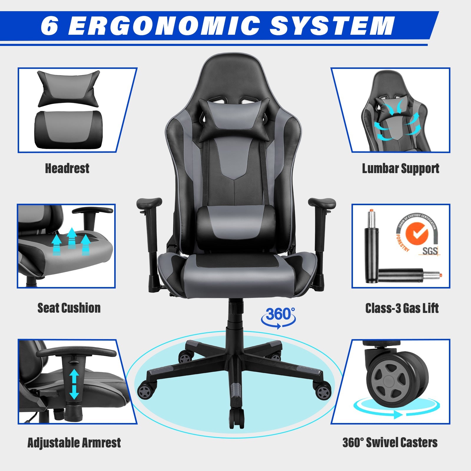 ALLDREI F004 Ergonomischer höhenverstellbarer Gaming Stuhl
