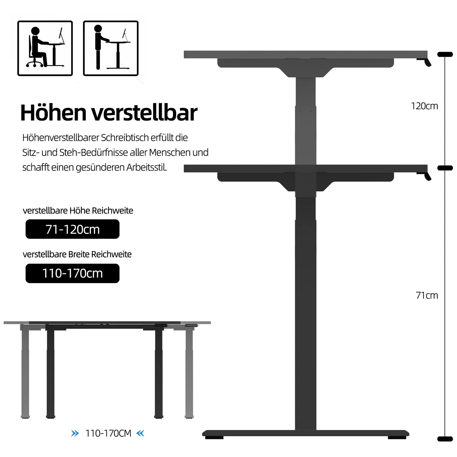 ALLDREI AD2 höhenverstellbarer Schreibtisch mit 4 Speicher-Steuerung, 2 Motoren, 2-Fach-Teleskop